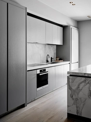 Дизайн Белая Кухня Серый Холодильник