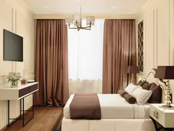 Beige-brown curtains for the bedroom photo