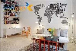 World map in the kitchen interior