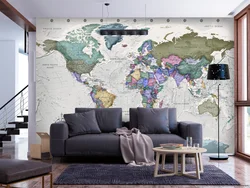 World Map In The Kitchen Interior