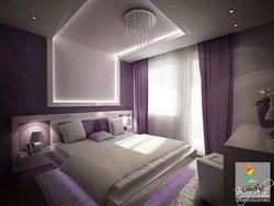 Bedroom with lilac bed photo