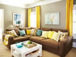 Interior with mustard curtains living room photo