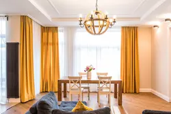 Interior with mustard curtains living room photo