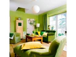 Green living room interior with yellow photo