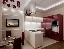 Дизайн кухни гостиной с диваном и телевизором