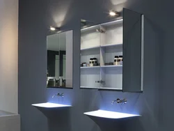 Шкаф в ванной с подсветкой фото