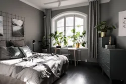 Дизайн спальни гостиной в серых тонах