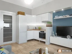 Kitchen design with refrigerator and TV