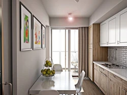 Kitchen design for 16 square meters with a balcony exit