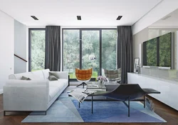 Living room with a large window in a modern style photo