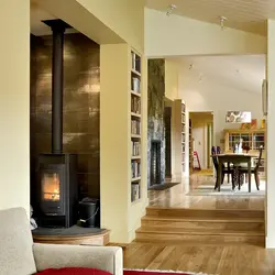 Living room interior with potbelly stove