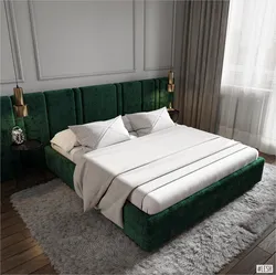 Изумрудная кровать в интерьере спальни фото