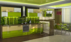 Кухня с зелеными обоями дизайн фото