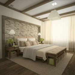 Photo of a bedroom in a house with one window in a modern style