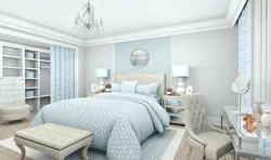 Bedroom Interior In Blue And Beige Tones