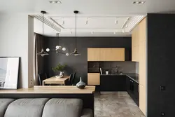 Studio apartment photo in modern style with kitchen