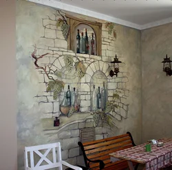 Современные фрески в интерьере кухни