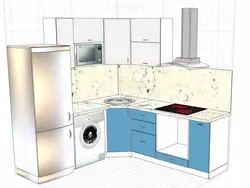 Corner kitchen design with refrigerator and washing machine