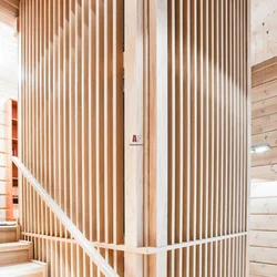 Wooden slats in the bathroom interior