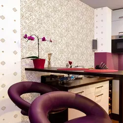 Washable non-woven wallpaper for the kitchen for a small kitchen photo