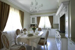 Kitchen design in a house with two windows photo