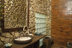 Stone walls in the bathroom interior