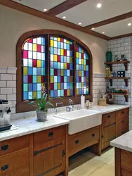 Stained glass window in the house in the kitchen photo