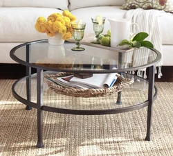 Glass coffee table in the living room interior