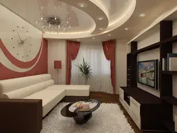 Design of suspended ceilings in the living room 40 sq.m.