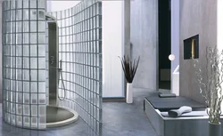 Bathtub With Glass Block Partition Photo