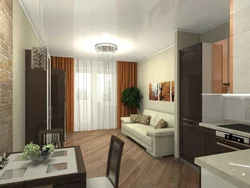 Interior design of a living room 20 sq m with a balcony