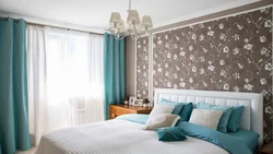 Wallpaper in the bedroom interior turquoise