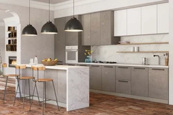 Цвет серый бетон в интерьере кухни