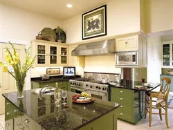 Kitchen Living Room In Olive Color Design