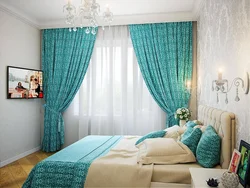 Bright curtains in the bedroom interior