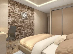 Фото дизайн спальни с декоративным камнем