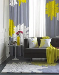 Yellow Curtains In The Living Room Interior To Gray