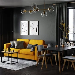 Gray yellow living room design