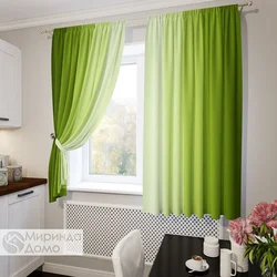 Green wallpaper and curtains in the kitchen photo