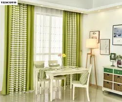 Green Wallpaper And Curtains In The Kitchen Photo