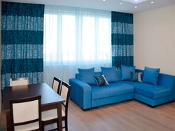 Curtains For A Blue Sofa In The Living Room Interior