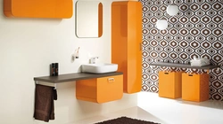 Photo of a bathroom in orange tones