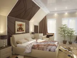 Дызайн спальні ў сучасным стылі на мансардным паверсе