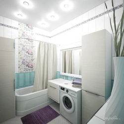 Design of a combined bathroom with bathtub and washing machine photo