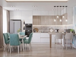 Дизайн кухни гостиной в светлых тонах фото