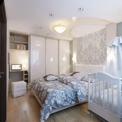 Bedroom with a children's bed in one room photo design