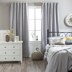 Gray Curtains In The Bedroom Interior