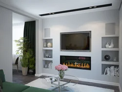 Wall With Fireplace And TV In The Living Room Interior