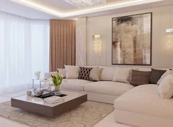 Warm beige color in the living room interior