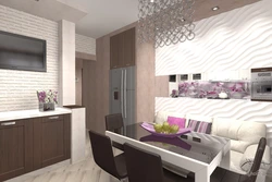 Kitchen design with sofa and TV photo 12 sq m